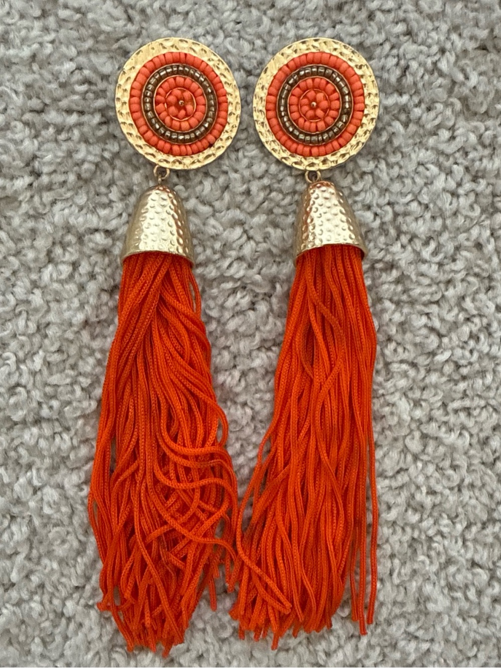 Orange Tassle Dangly Earrings Fashion‎ Jewelry Gold 6" Summer Vacation Resort